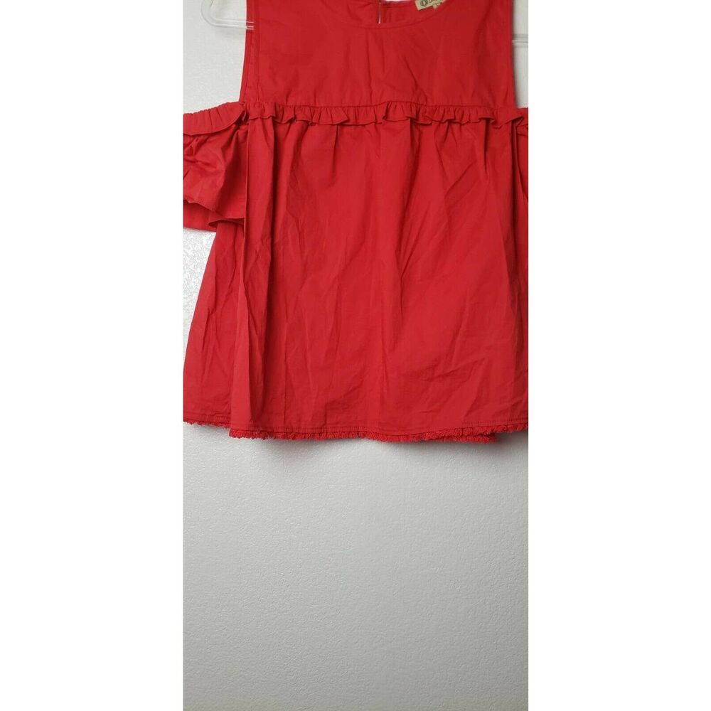 Democracy Red Cold Shoulder Ruffle Sz L - Picture 7 of 12